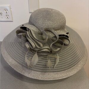 Elegant Kentucky Derby Silver Women's Ribbon/Feather Hat with See Through  Brim
